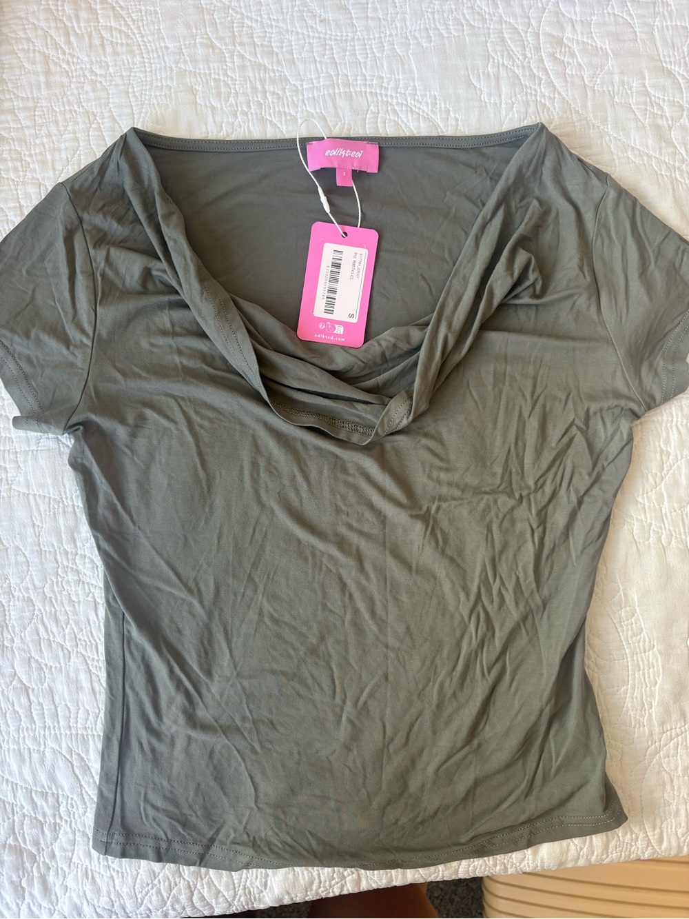 Edikted Olive Green Drape Neck Short Sleeve Top